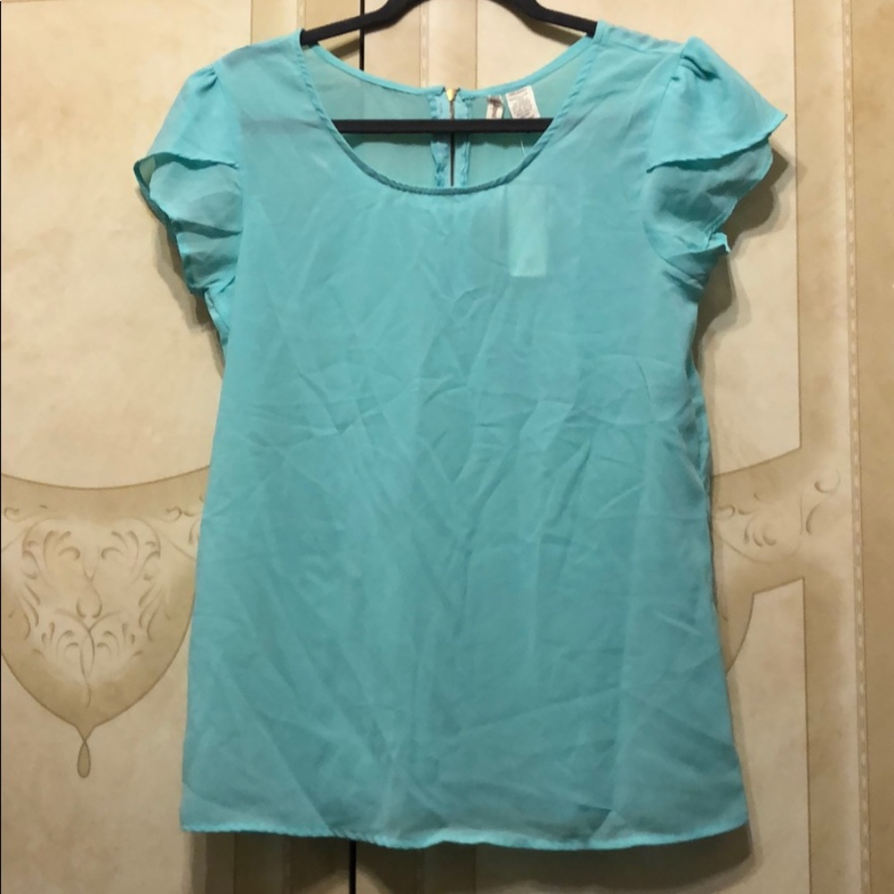 Teal mesh blouse top